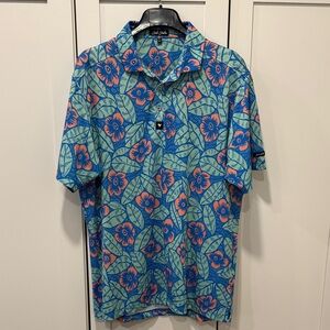 Bad Birdie Blue and Orange Floral Polo Shirt
